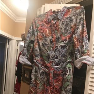 Tommy Hilfiger paisley button up/tie belt dress